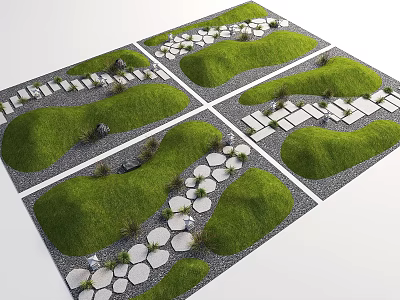 Stepping Stones In Garden Landscape With Green Grass And Natural Pathway 3d model