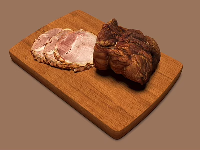 Delicious Sliced and Whole Roasted Ham on Wooden Cutting Board 3d model