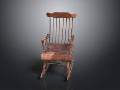 Vintage Wooden Rocking Chair With Armrests And Slatted Back Design 3d model