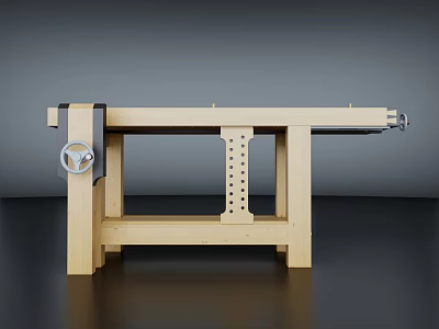 Functional Wooden Workbench With Metal Vice Peg Holes And Sturdy Structure For Woodworking 3d model