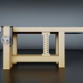 Functional Wooden Workbench With Metal Vice Peg Holes And Sturdy Structure For Woodworking