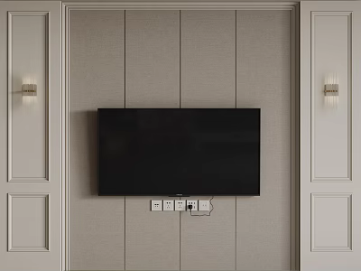 Modern Light Gray TV Background Wall With Fabric Panels And Wall Sconces Design 3d model