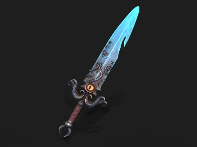 Fantasy Decorative Sword With Blue Glowing Blade Ornate Hilt And Intricate Patterns Design 3d model