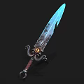 Fantasy Decorative Sword With Blue Glowing Blade Ornate Hilt And Intricate Patterns Design