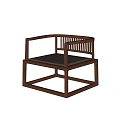 Modern Single Chair With Wooden Frame Square Armrests Slatted Backrest And Gray Cushion