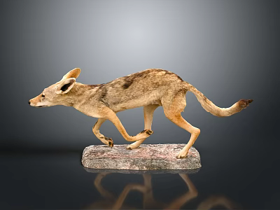 Realistic Taxidermy Jackal Figure In Walking Pose On Natural Stone Base 3d model