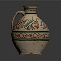 Traditional Ceramic Jug With Colorful Bird Motifs Green Red White Decorative Patterns