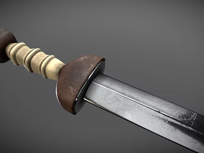 Detailed Sword Weapon With Wooden Hilt And Shiny Metal Blade Close Up View 3d model