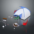 Red Folding Camping Chairs With Tent And Campfire Setup For Outdoor Use