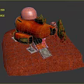 Red Installation With Pink Sphere On Top And Red Objects Nearby Base Platform 3d model
