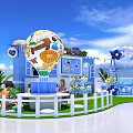 Blue Themed Photo Check In Spot With Decorative Balloons Models And Screen