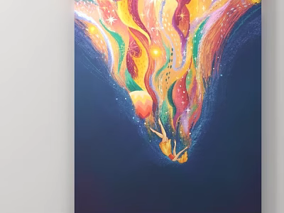 Vibrant Colorful Abstract Artwork With Flowing Colors Stars And Dark Background 3d model