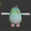 Cute Game Movie Character With Blue Body Pink Arms Feet Purple Horn Green Red Eyes