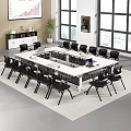 Modern White Conference Table With Black Chairs Laptop Large Windows And City View