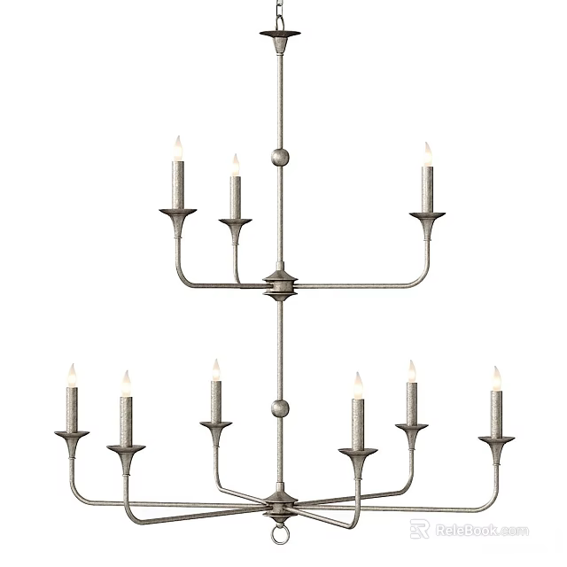 Classic Vintage Metal Chandelier With Multiple Candle Shaped Lights And Decorative Arms 3d model 