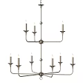 Classic Vintage Metal Chandelier With Multiple Candle Shaped Lights And Decorative Arms