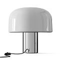 Modern Table Lamp With White Dome Lampshade And Black Cylindrical Base Design
