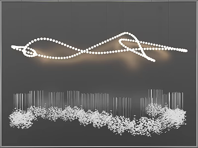 Modern Wavy Chandelier with Hanging LED Light Strings and Artistic Interior Design 3d model