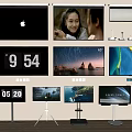Smart Modern Television Sets With Floor And Wall Mounts Displaying Scenic Art And Time