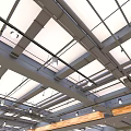 Modern Commercial Ceiling Design With Metal Framework Wooden Accents And Integrated Lighting