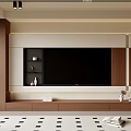 Modern TV Wall Unit Design With Wooden Storage Drawers And Decorative Shelves