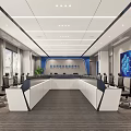 Modern Monitoring Room Interior With Big Screen And Office Chairs