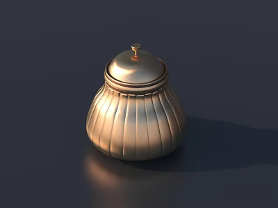 Golden Ceramic Vessel With Lid And Vertical Stripes Shiny Rounded Design 3d model