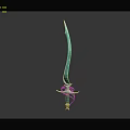 Green Decorative Sword with Intricate Metal Hilt and Curved Blade Design