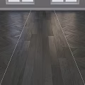 Dark Wooden Flooring With Central Straight Planks And Side Herringbone Patterns For Modern Interior Spaces