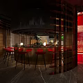 Modern Restaurant Interior With Curved Reception Desk Moon Lamp And Green Plant