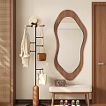 Coat Rack With White Sweater Hat Brown Bag Near Oval Wooden Mirror And Console