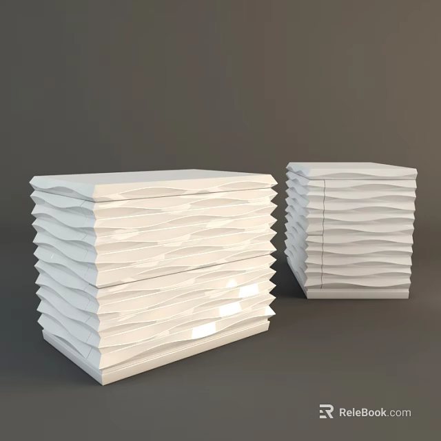 Modern Minimalist White Bedside Tables with Layered Wave Structure and Smooth Surface 3d model