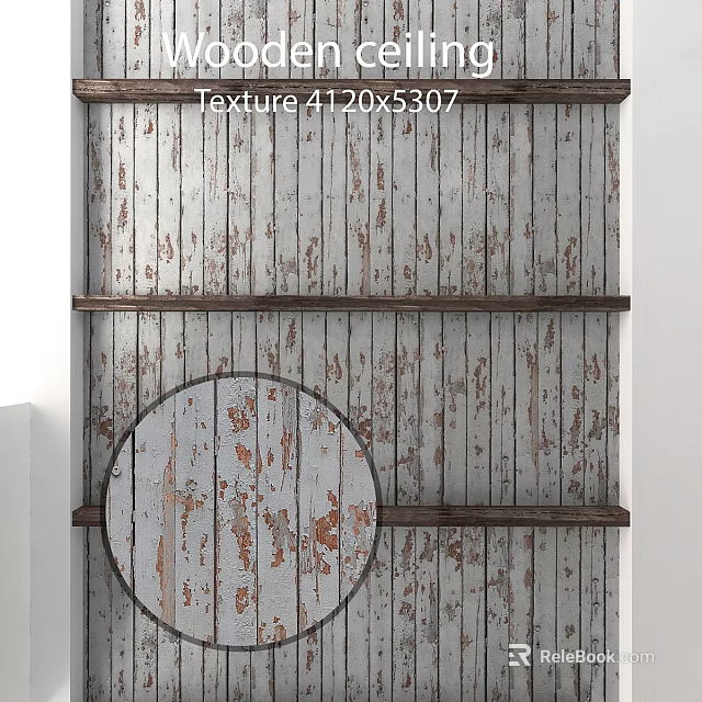 Weathered Plank Wall With Wooden Shelves And Circular Decor Piece 3d model 