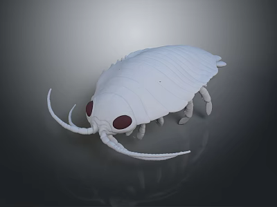 White Creature Model With Red Eyes Long Antennae And Segmented Body On Dark Background 3d model