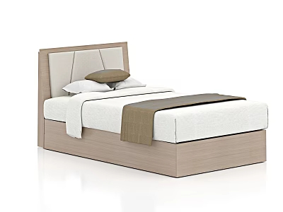 Modern Double Bed With Wooden Upholstered Headboard White Pillows And Brown Runner 3d model