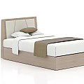 Modern Double Bed With Wooden Upholstered Headboard White Pillows And Brown Runner