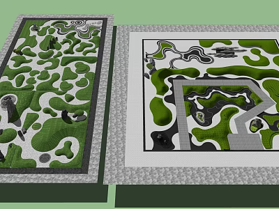 Traditional Karesansui Garden Design With Geometric Patterns And Stone Path Layout 3d model