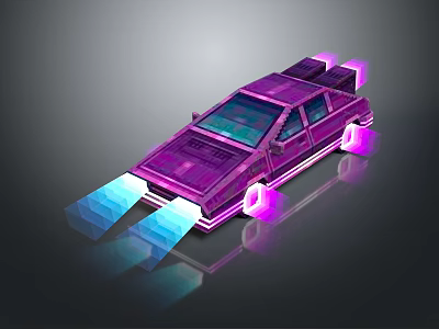 Purple Futuristic Pixel Style Car With Glowing Blue Headlights And Purple Taillights 3d model