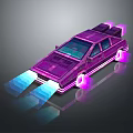 Purple Futuristic Pixel Style Car With Glowing Blue Headlights And Purple Taillights