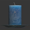 Blue Candle Lamp with Decorative Blue Plate and Wick on Dark Background