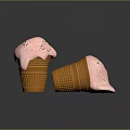 Pink Ice Cream Topped Waffle Cones With Chocolate Sprinkles On Dark Background