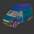 Volkswagen Blue Cargo Van on Dark Background with Reflective Surface
