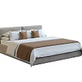 Modern Double Bed with Light Gray Upholstered Headboard White Bed Linen and Brown Throw Pillows 3d model