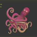 Cute Pink Cartoon Octopus With Curled Tentacles On Dark Background And Happy Expression