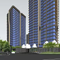 Modern High Rise Residential Building With Glass Curtain Walls And Surrounding Greenery And Water Features