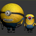 Large And Small Yellow Minions With Blue Overalls And Single Eye Features