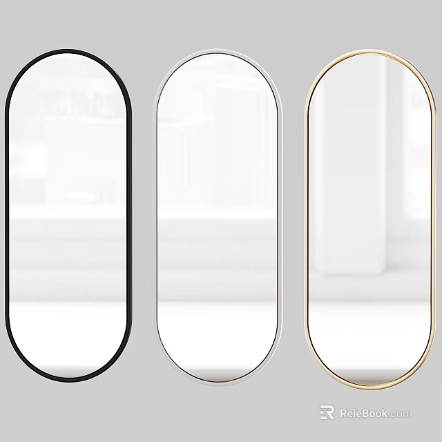Stylish Oval Mirrors With Black Silver And Gold Frames For Interior Decor 3d model 
