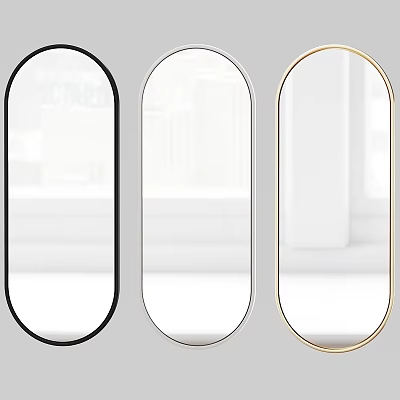 Stylish Oval Mirrors With Black Silver And Gold Frames For Interior Decor 3d model
