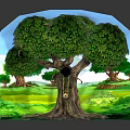 Magical Tree Hole Swing House With Green Vines On Large Tree Trunk