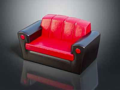 Stylish Red and Black Upholstered Sofa With Red Seat Backrest Black Armrests And Button Details 3d model